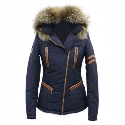 Dames Jas Carlo sacchi stof met Bontkraag NA 005 blauw Dames Jas Carlo sacchi stof met Bontkraag NA 005 blauw
