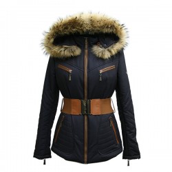 Dames jas met bontkraag rina blauw Dames jas met bontkraag rina blauw